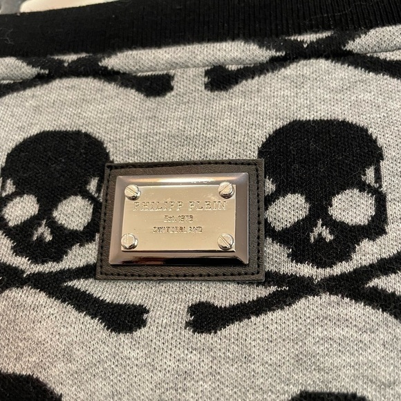 PhilippPlein skull and bones black and grey v neck sweater cotton size small - Picture 2 of 9
